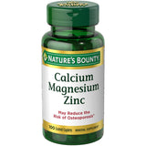 Nature's Bounty caplets calcium-magnesie-zinc emballage clair facilitant la supplémentation quotidienne.