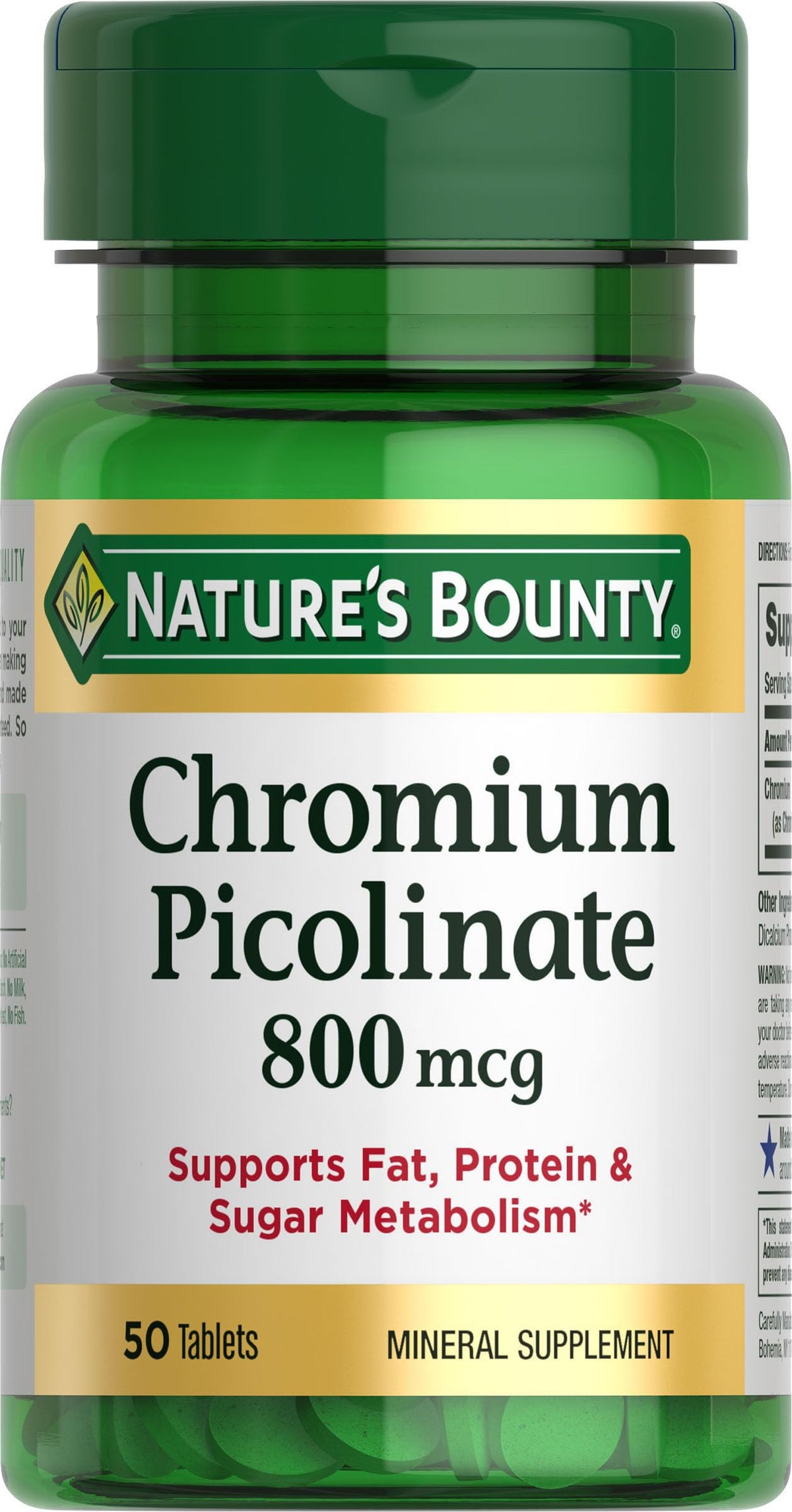 Nature's Bounty picolinate de chrome 800 mcg, comprimés pour soutenir le métabolisme.