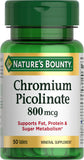 Nature's Bounty picolinate de chrome 800 mcg, comprimés pour soutenir le métabolisme.