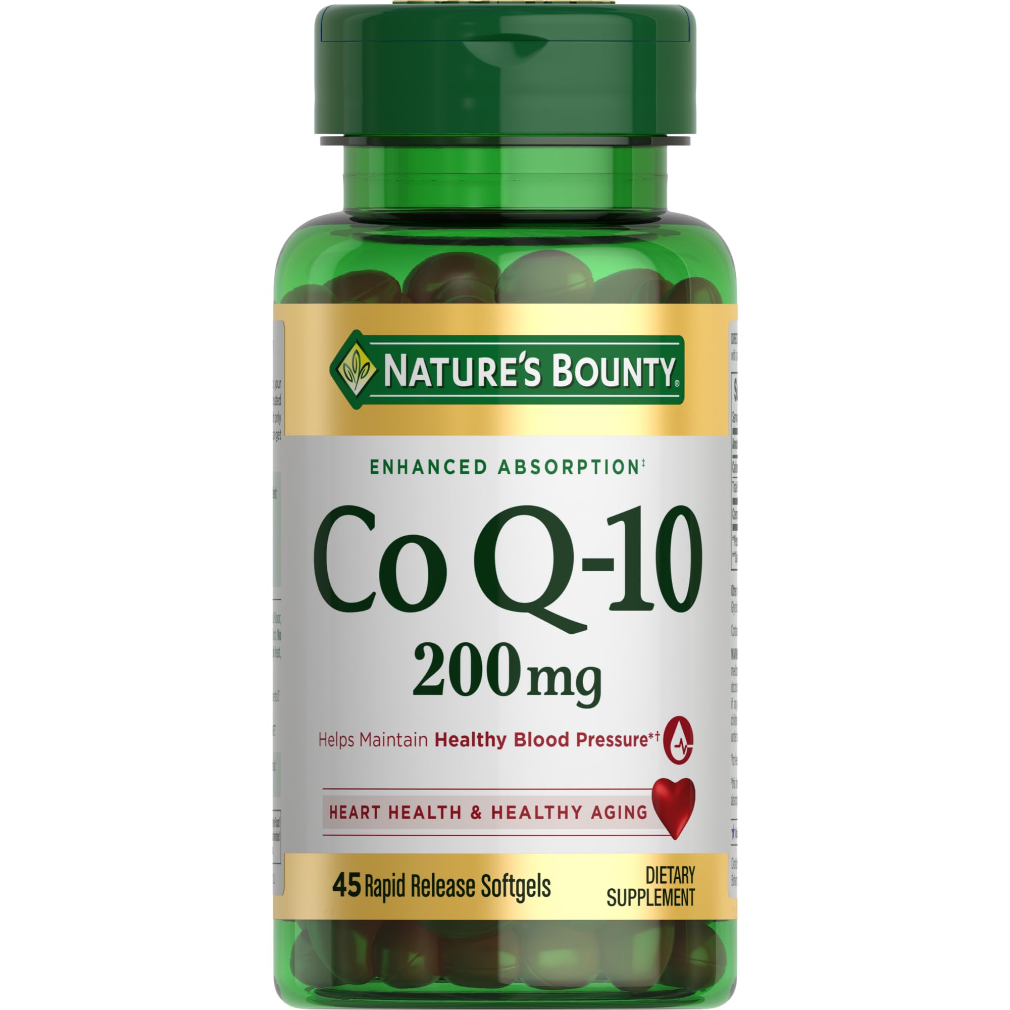 Nature's Bounty CoQ10 – bouteille visible, énergie cellulaire potentielle et soutien du cœur.