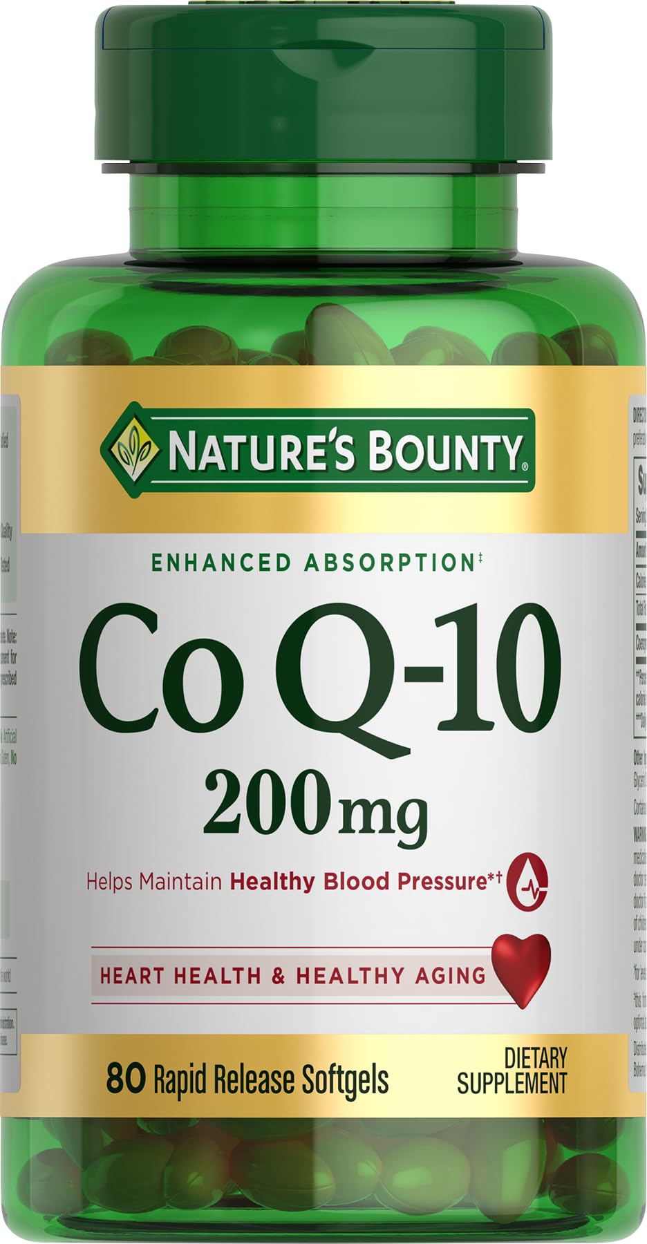 Nature's Bounty CoQ10, bouteille à libération rapide, soutien potentiel du cœur.