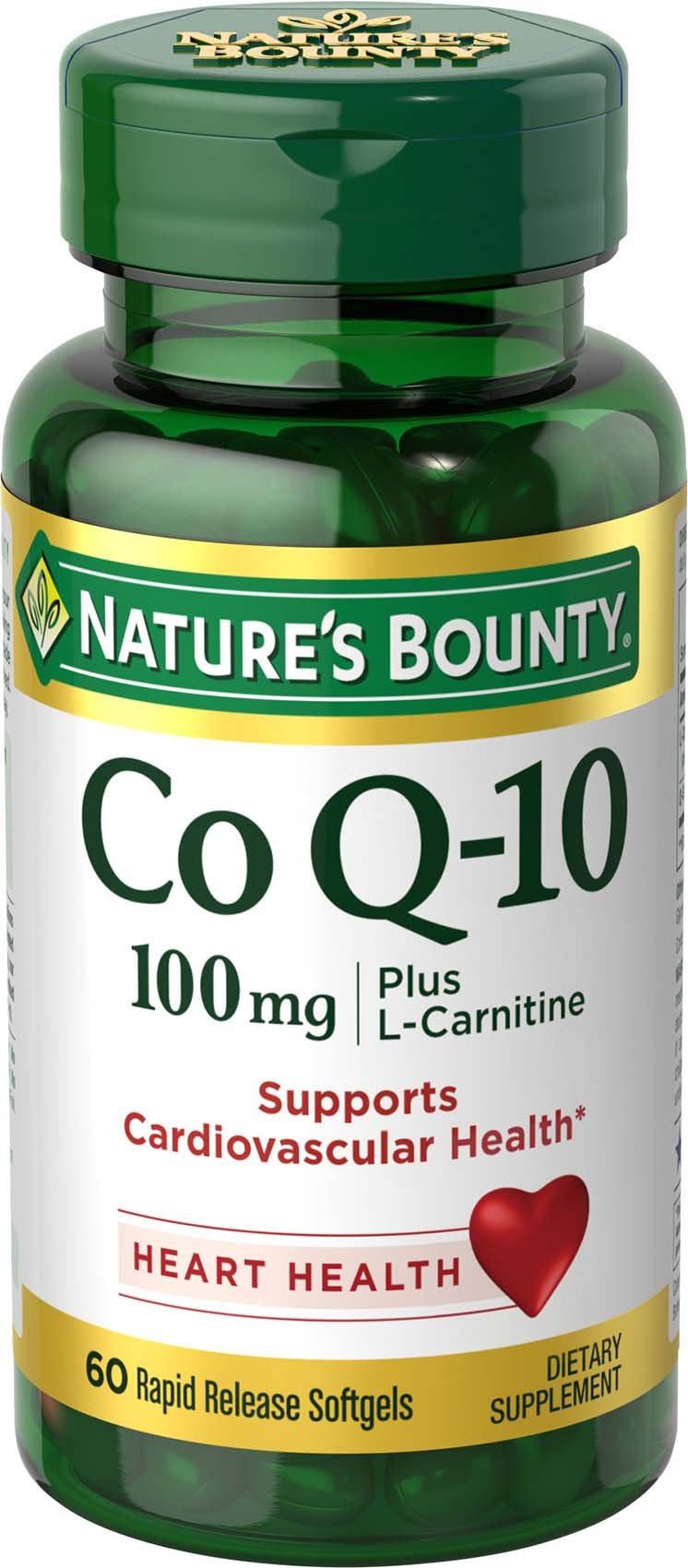 Nature's Bounty CoQ10 et L-Carnitine, bouteille gélules molles, soutien énergie potentiel