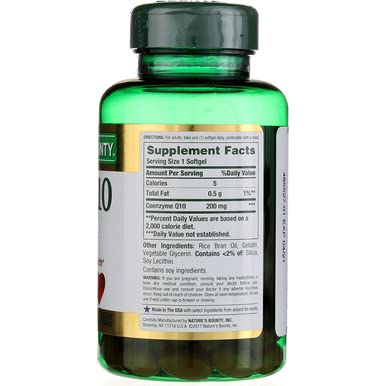 Nature's Bounty CoQ-10: étiquette lisible et information de dosage.
