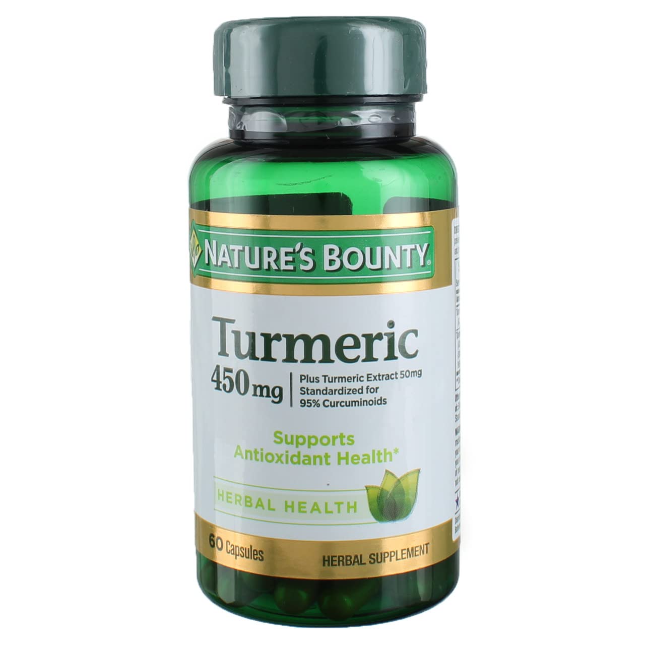 Nature's Bounty Curcuma 450 mg, gélules dans une bouteille, antioxydants naturels