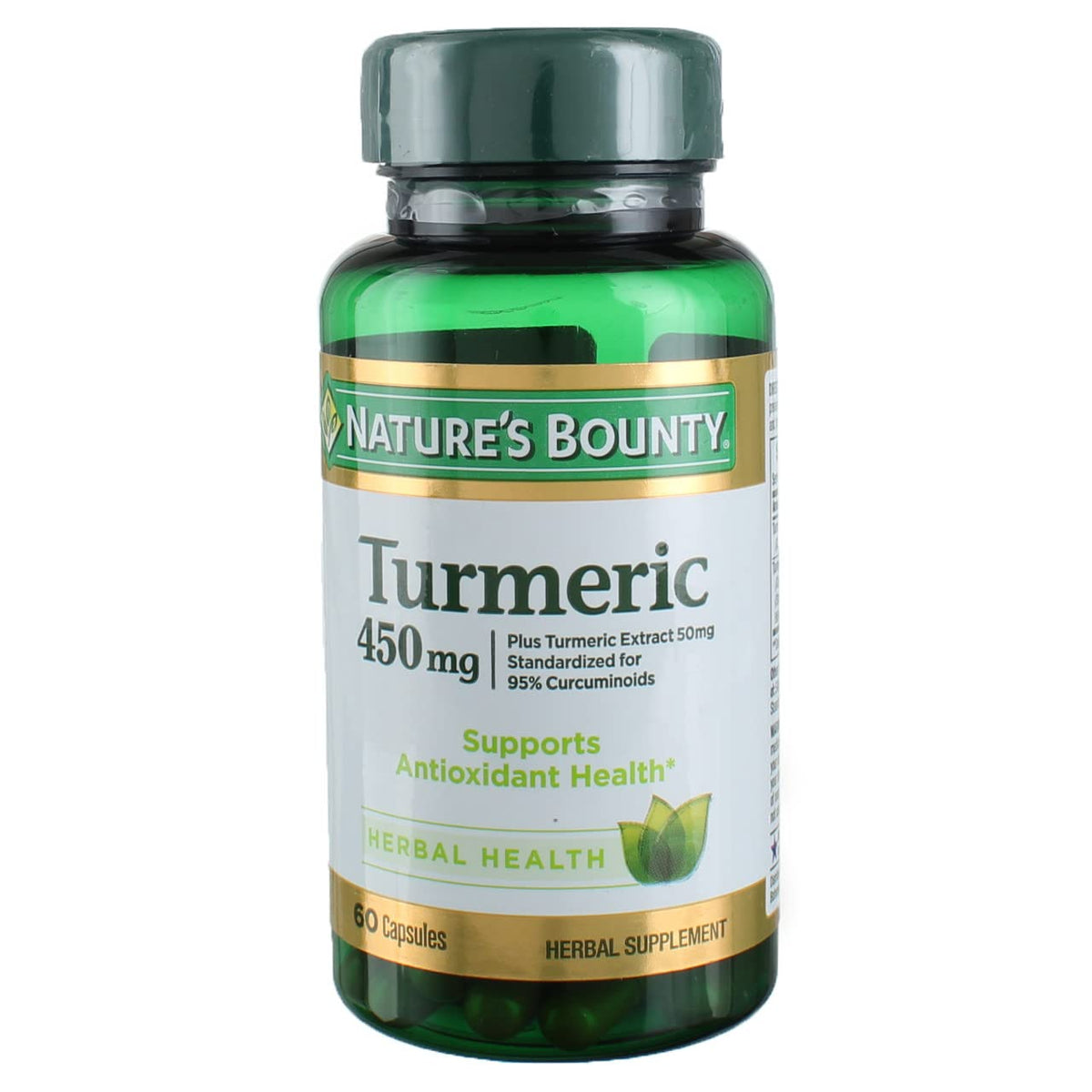 Nature's Bounty Curcuma 450 mg, gélules dans une bouteille, antioxydants naturels