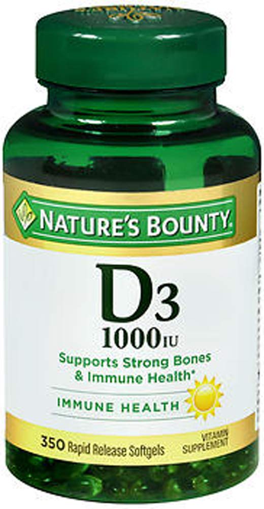 Nature's Bounty D-1000 IU, gelules liquides, soutien quotidien des os et du système immunitaire.