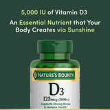 Nature's Bounty Vitamine D3: etiquette 5000-unités-internationales et 125 mcg