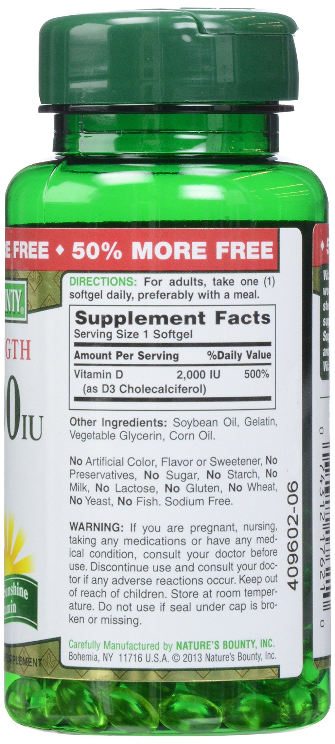 Nature's Bounty D3 Softgels, ouverture facile pour une prise rapide.