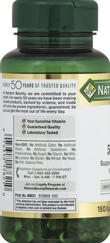 Nature's Bounty D3 Softgels, présentoir discret et pratique sur une étagère.