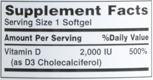 Nature's Bounty D3 Softgels, zoom sur étiquette et liste d'ingrédients.
