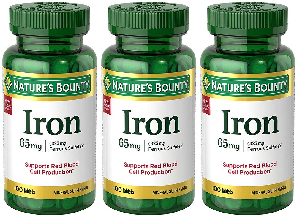 Nature's Bounty Fer 65 mg, comprimés pour soutien potentiel d'énergie et transport d'oxygène.