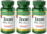 Nature's Bounty Fer 65 mg, comprimés pour soutien potentiel d'énergie et transport d'oxygène.