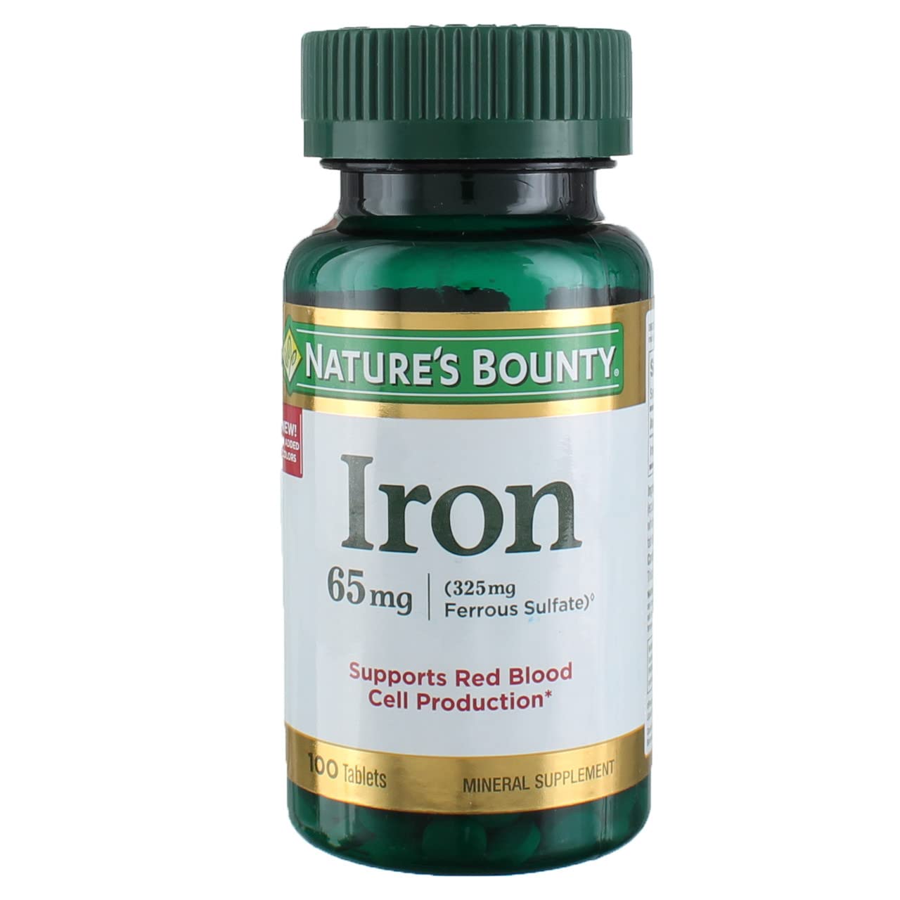 Nature's Bounty fer 65 mg – détail de la bouteille et étiquette lisible.