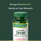 Nature's Bounty Fer Doux 28 mg — étiquette sans gluten, option fiable.