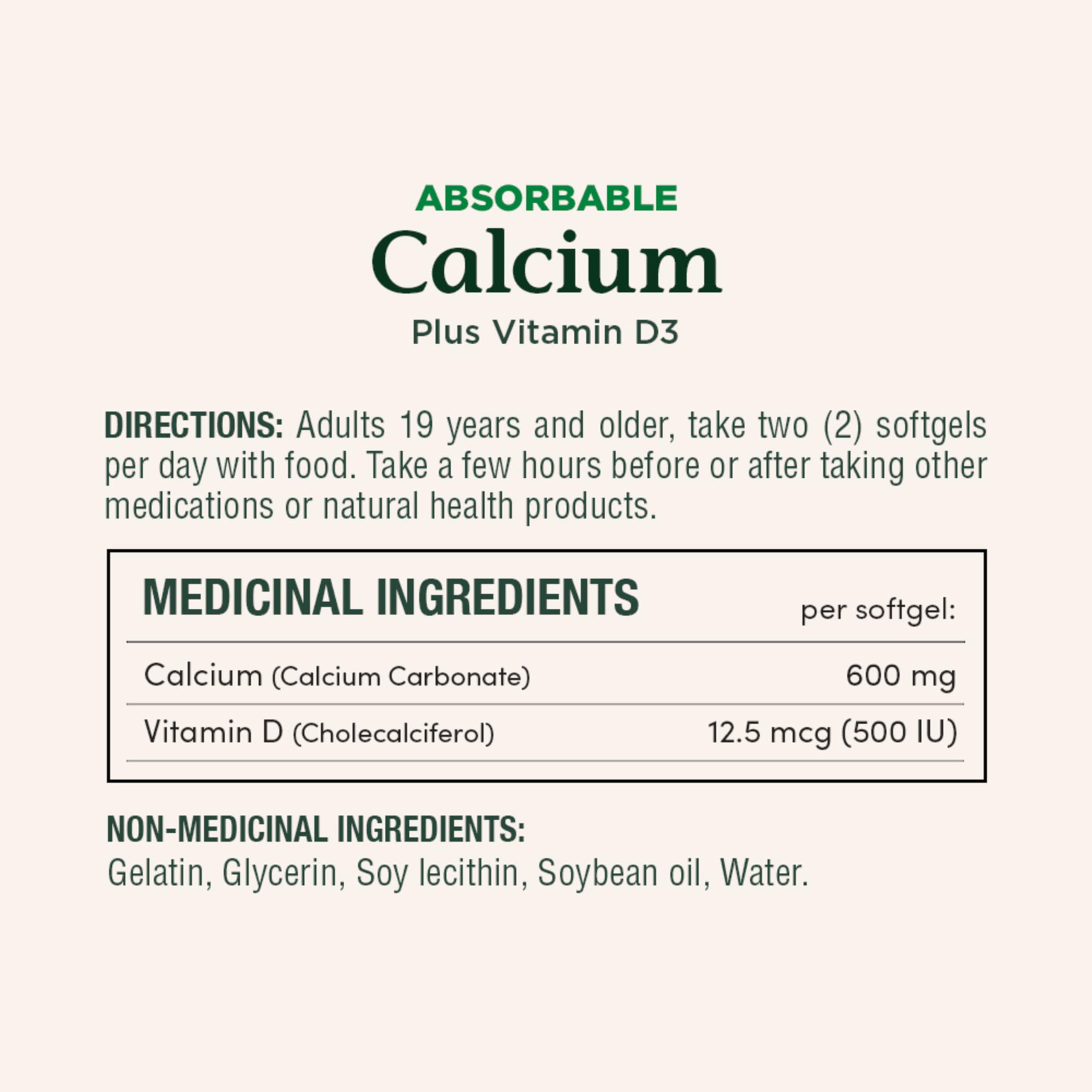 Nature's Bounty gélules-calcium-d3-1000ui-etiquette — format compact facilite l'ingestion.