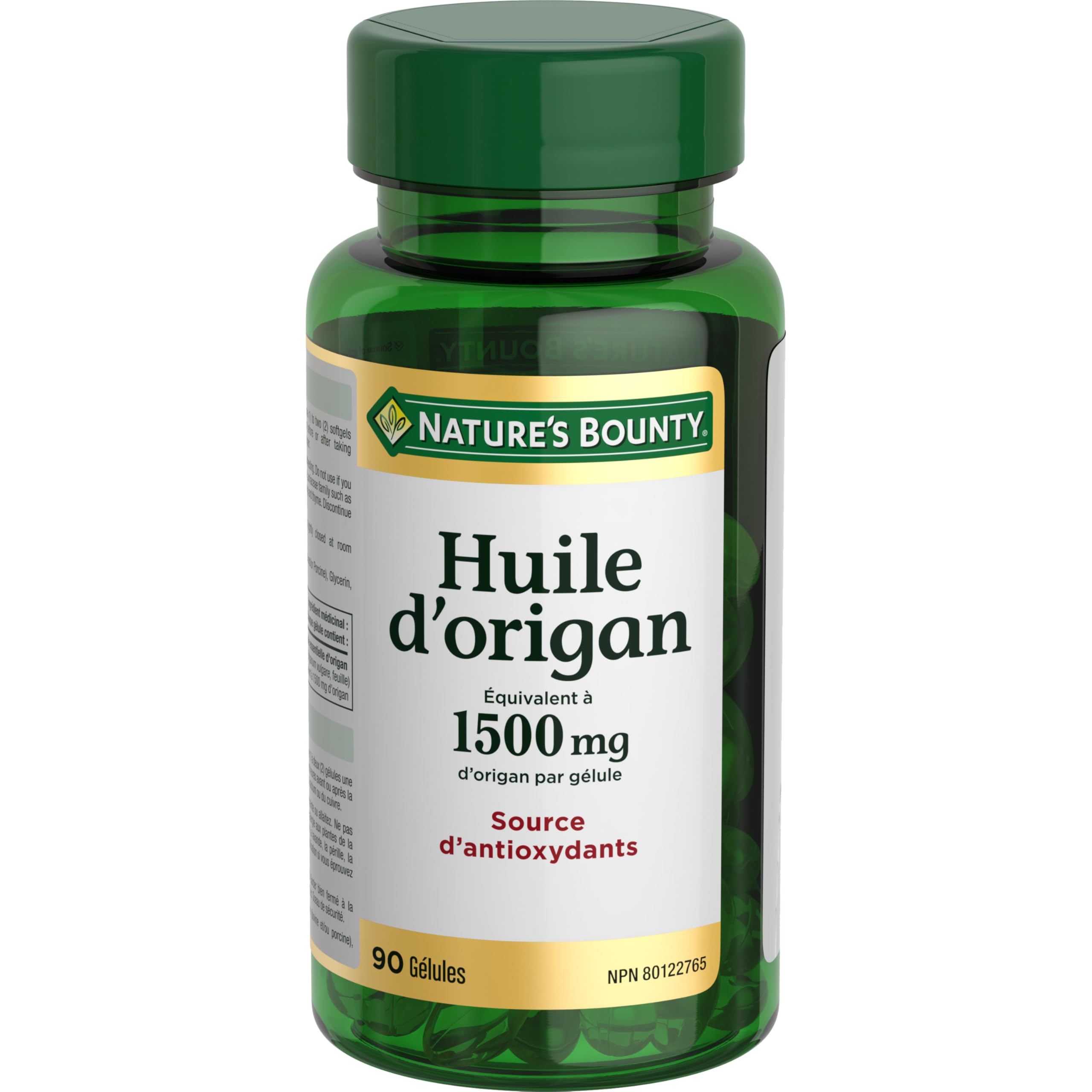 Nature's Bounty gélules liquides d'origan 1500 mg, 90 capsules faciles à prendre.