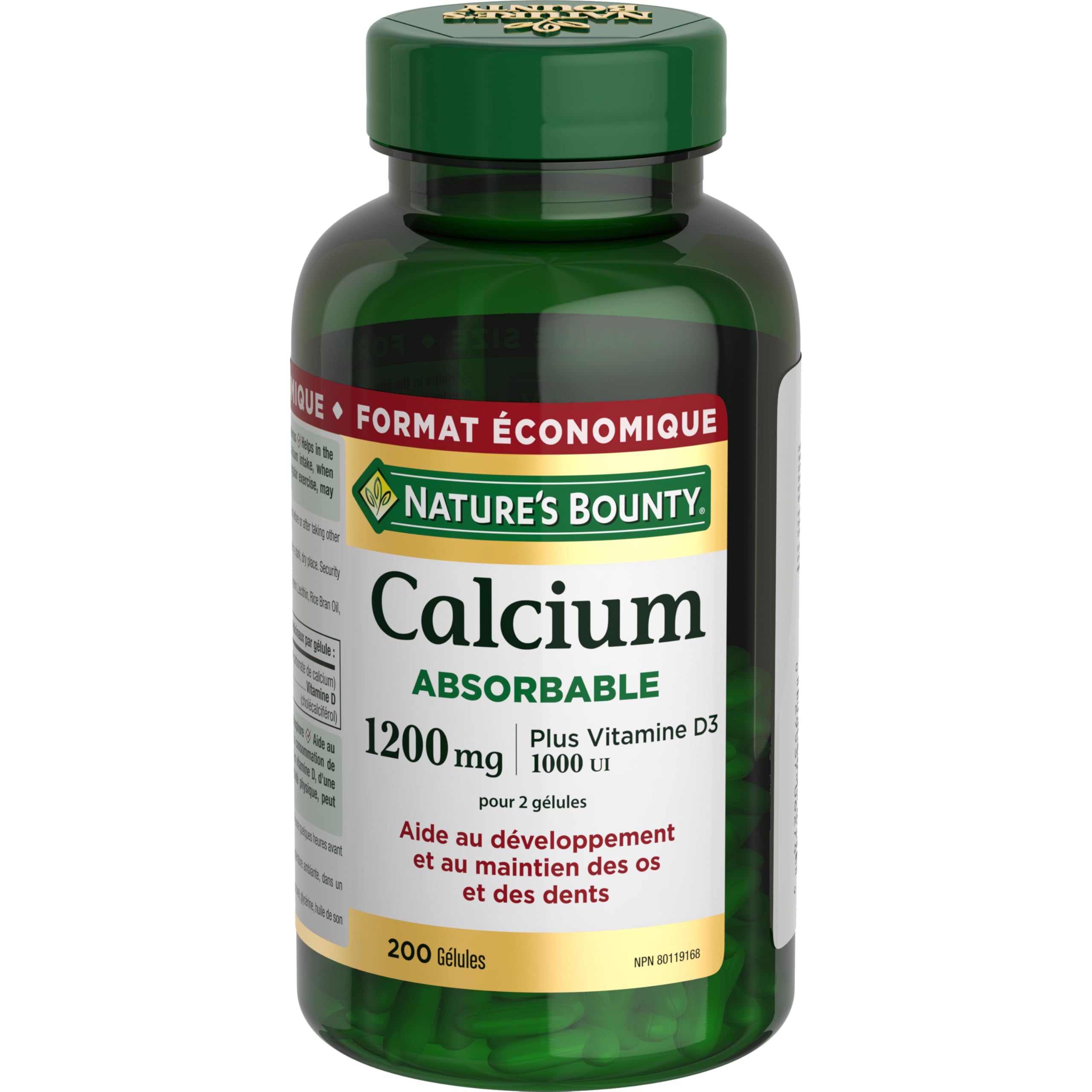 Nature's Bounty gélules molles calcium D3 — dose 1200 mg pour routine bien-être.