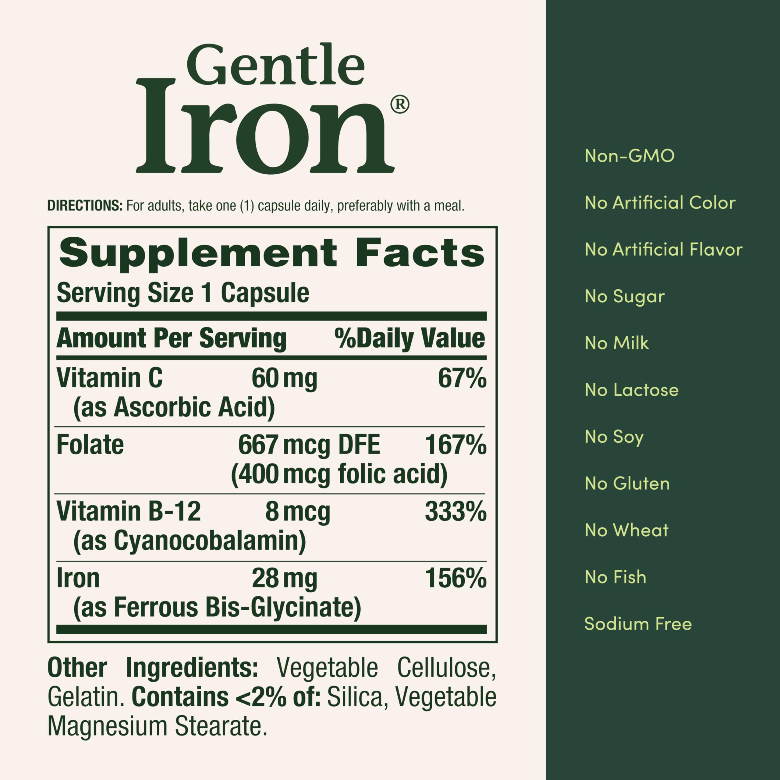 Nature's Bounty Gentle Iron – flacon avec vitamine C et B12