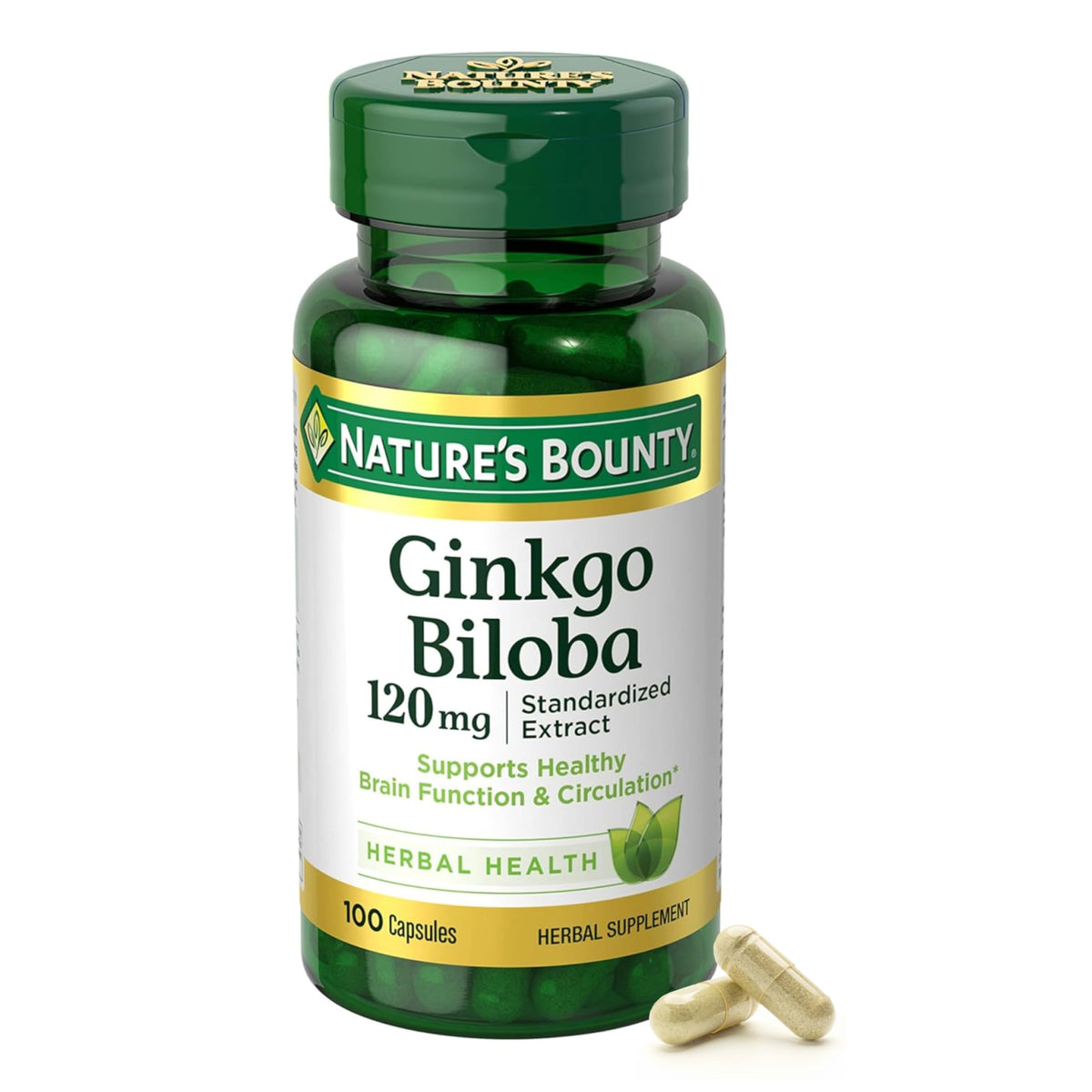 Nature's Bounty Ginkgo Biloba capsules 120 mg, soutien potentiel à la concentration et à l’éveil