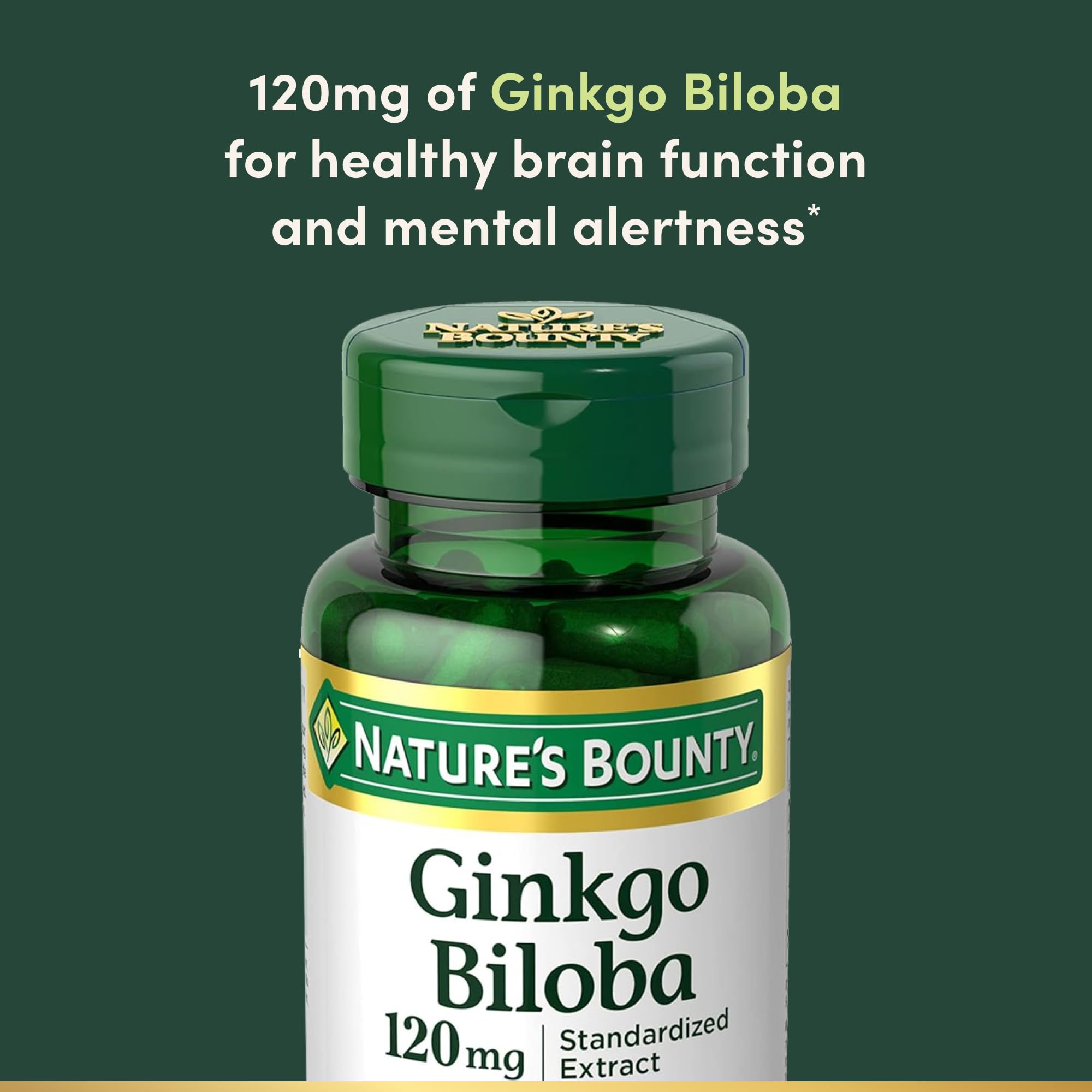 Nature's Bounty Ginkgo Biloba étiquette-produit avec informations claires sur la posologie
