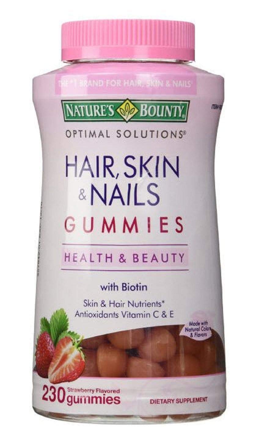 Nature's Bounty gommes fraise pour cheveux peau et ongles, soutien beauté naturel.