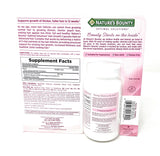 Nature's Bounty Hair Growth – close-up des biotine et silicium dans la formule.