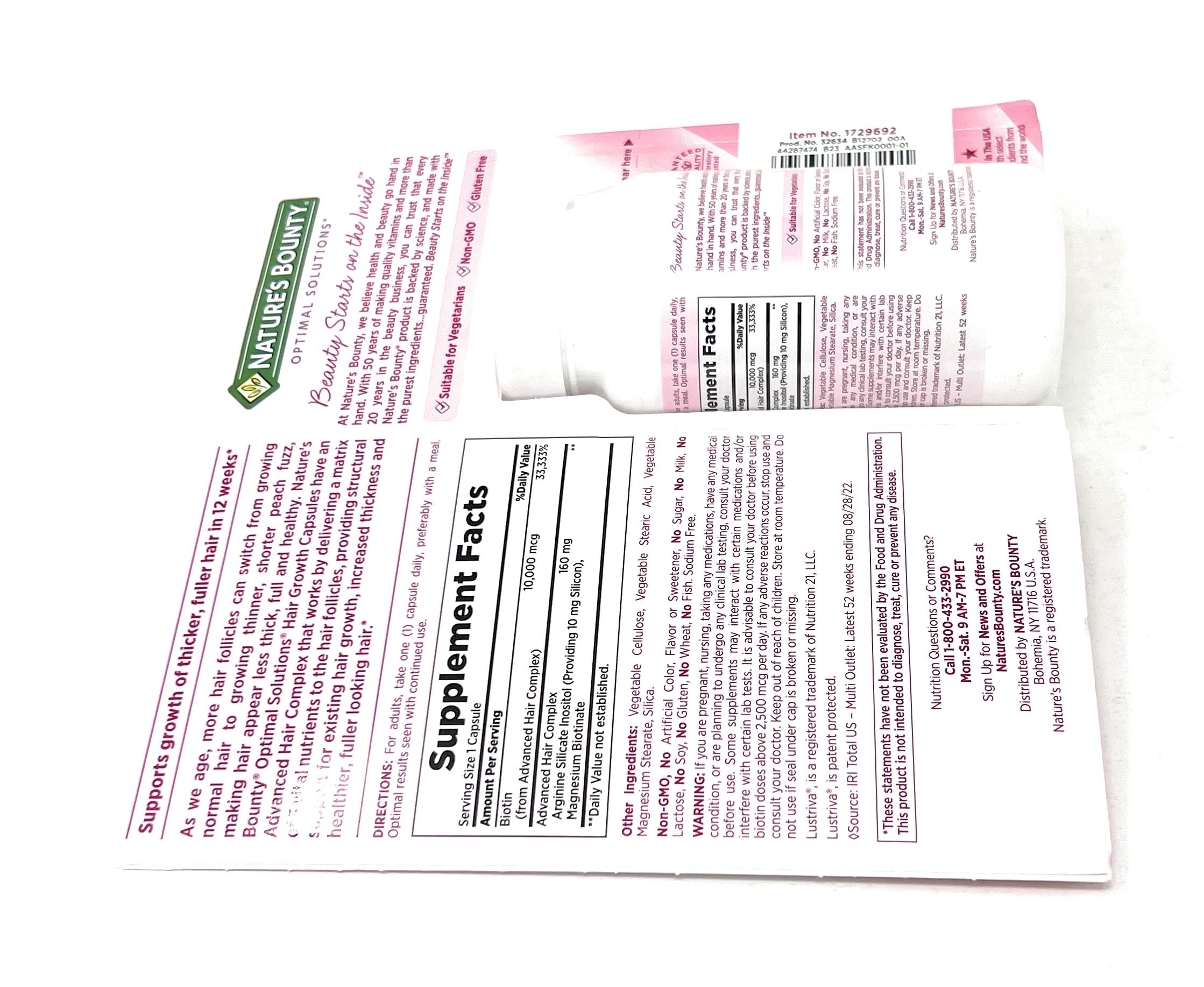 Nature's Bounty Hair Growth – emballage et indication dosage 1 capsule/jour.
