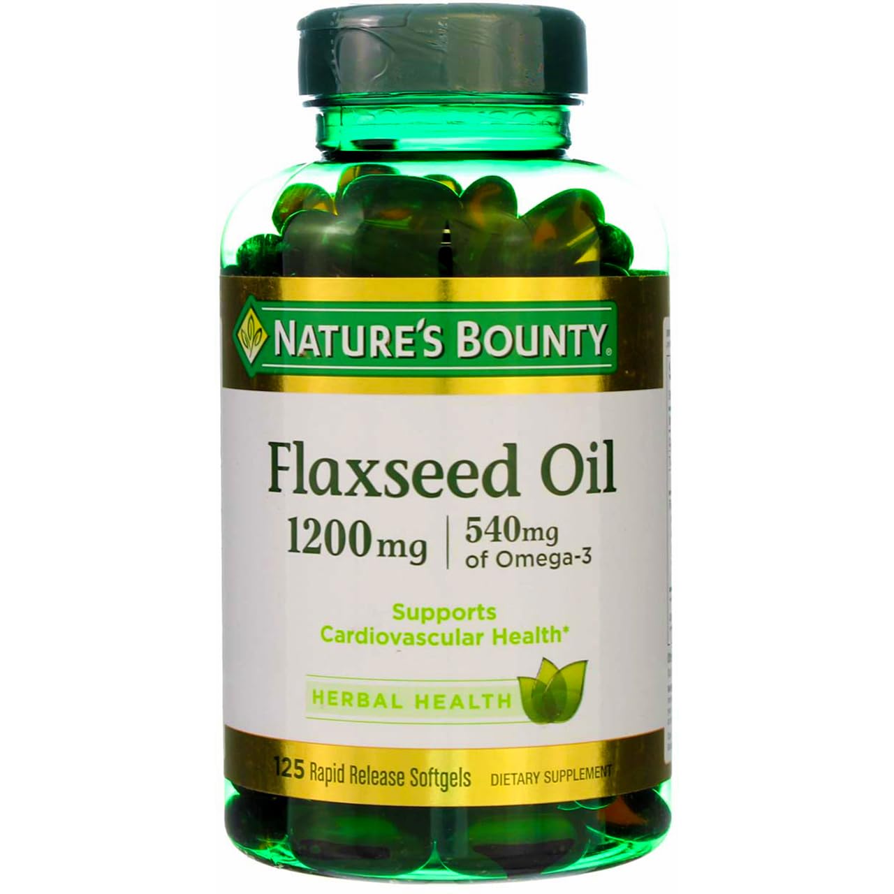 Nature's Bounty huile de lin 1200 mg, gélules douces, emballage clair.
