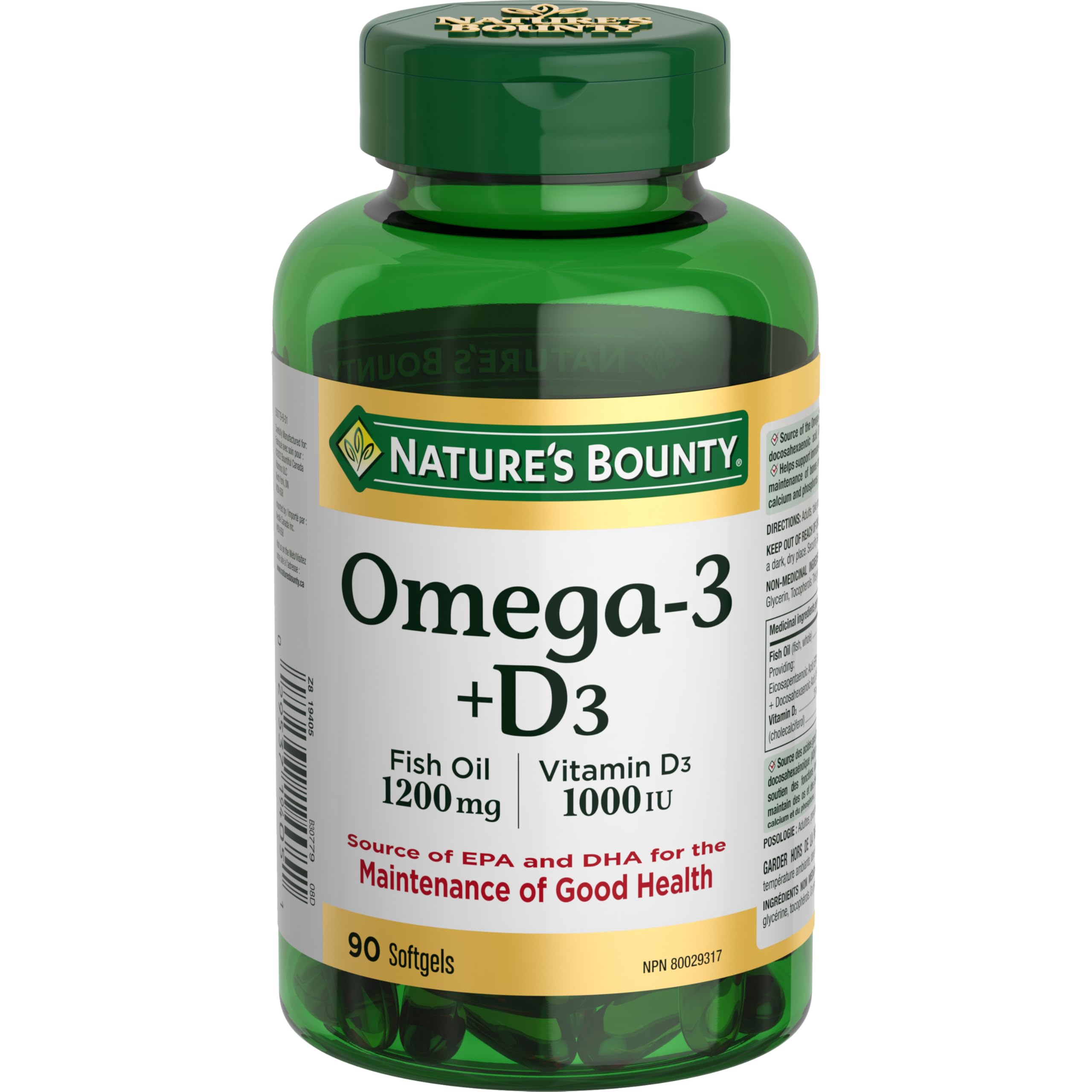Nature's Bounty huile poisson omega3-d3, bouteille pratique pour usage quotidien