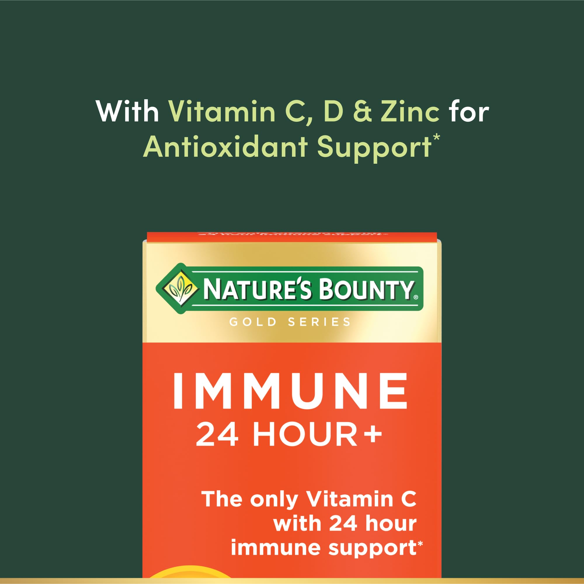 Nature's Bounty Immunité 24h - étiquette claire pour vérifier les ingrédients et les nutriments.