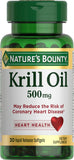 Nature's Bounty Krill Oil – bouteille et étiquette, absorption rapide et facile à avaler