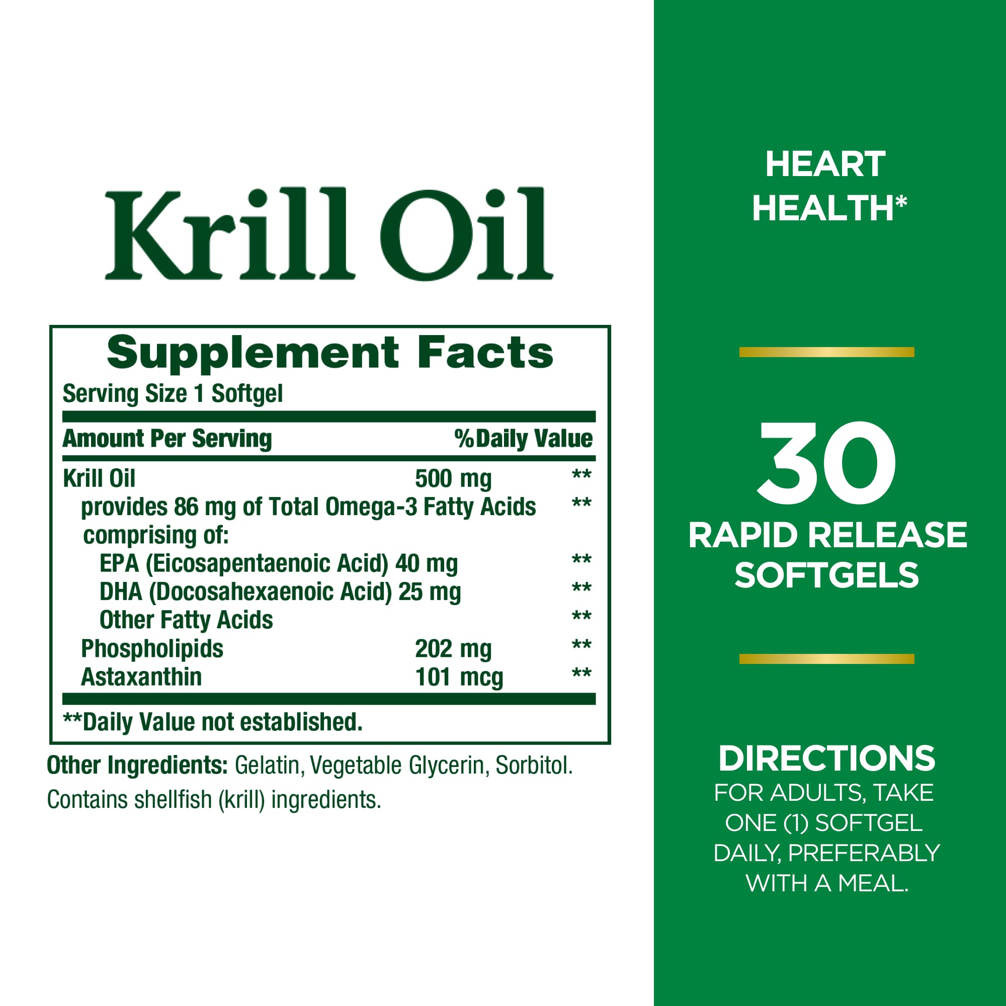 Nature's Bounty Krill Oil – étiquette produit, astaxanthine naturelle incluse