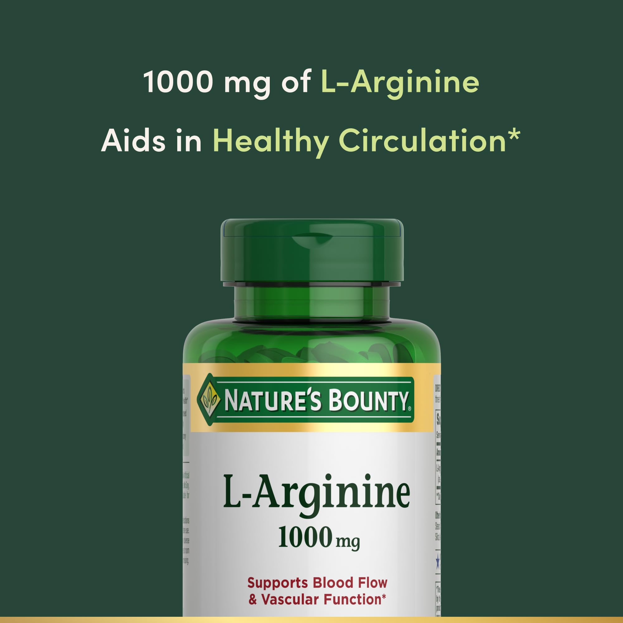 Nature's Bounty L-Arginine 1000mg, flacon, soutien quotidien de la fonction vasculaire