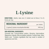 Étiquette Nature's Bounty L-Lysine 1000 mg affiche les informations essentielles.
