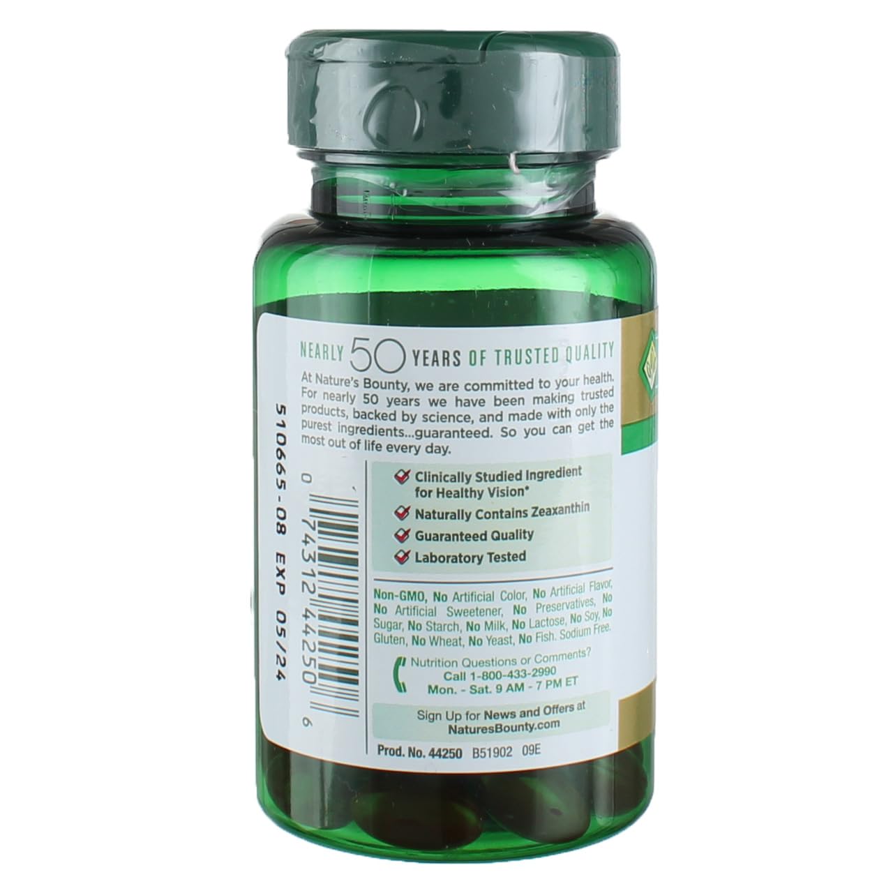 Nature's Bounty Lutéine 40 mg, emballage prêt à l'emploi pour quatre mois.
