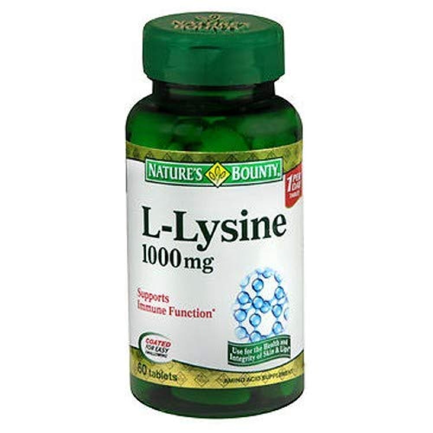 Nature's Bounty L-Lysine, comprimés 1000 mg, bouteille — soutien potentiel à la peau et lèvres saines.