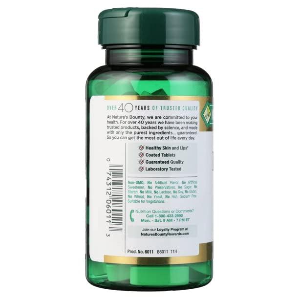 Nature's Bounty L-Lysine, comprimés 1000 mg, vue rapprochée des comprimés et de la prise quotidienne.