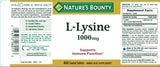 Nature's Bounty L-Lysine, design d'étiquette élégant, informations essentielles et dosage.