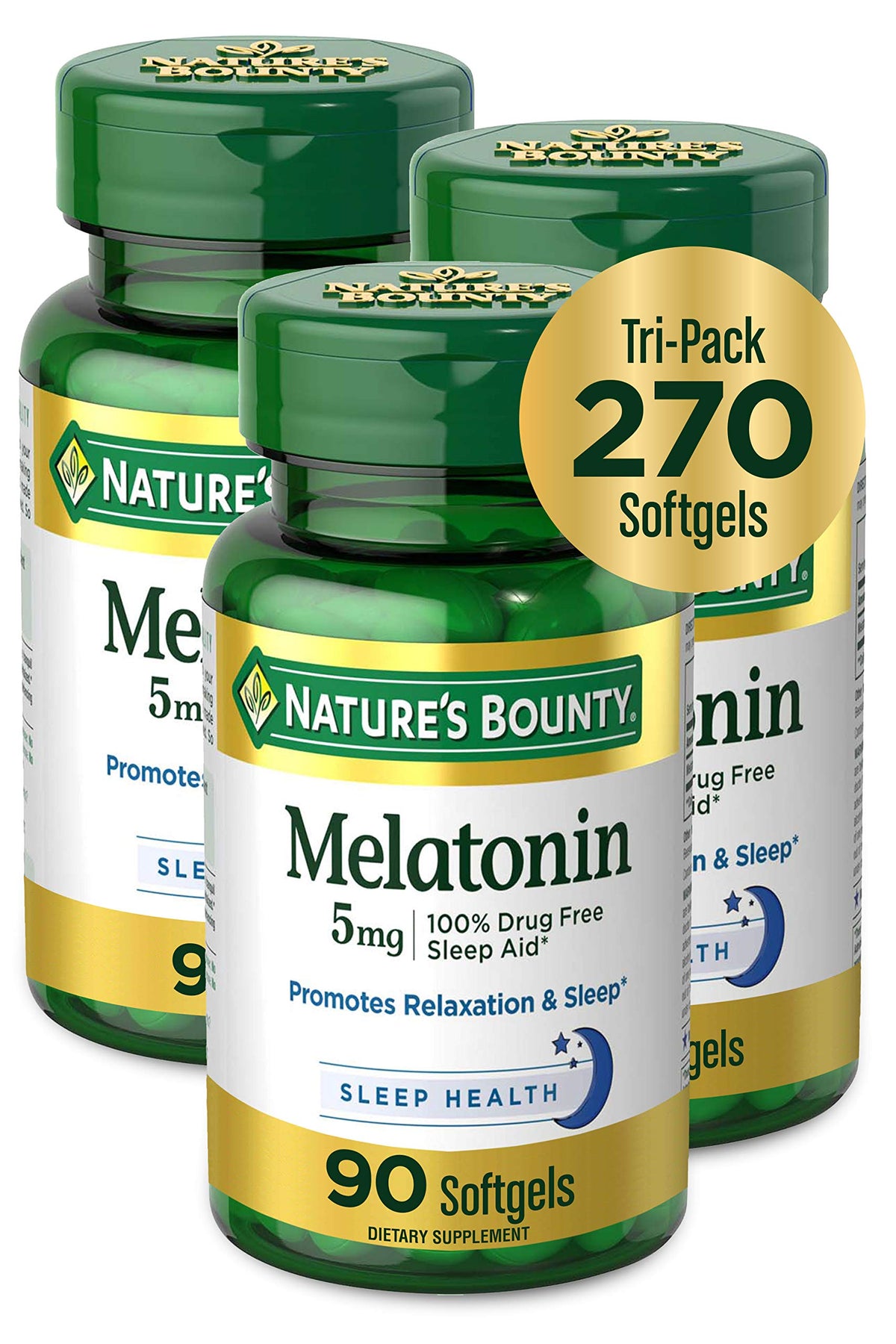 Nature's Bounty Mélatonine – Bouteille favorisant sommeil paisible et relaxation nocturne.