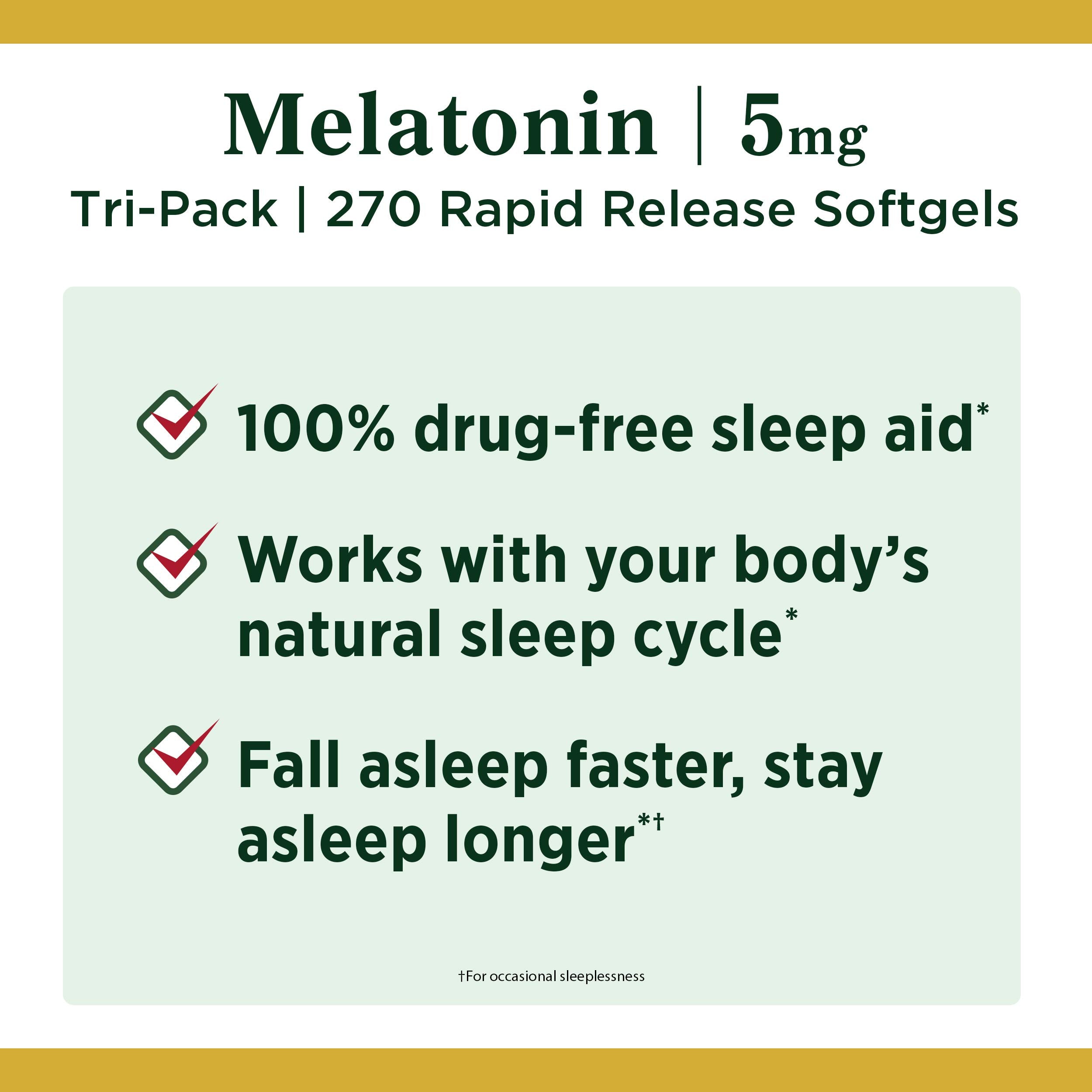 Nature's Bounty Mélatonine – Étui et emballage clair pour une routine sommeil.