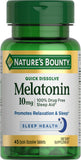 Nature's Bounty Mélatonine: comprimés dissolution rapide favorisant relaxation nocturne.