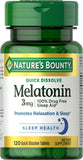 Nature's Bounty Mélatonine emballage recto, soutien sommeil possible.