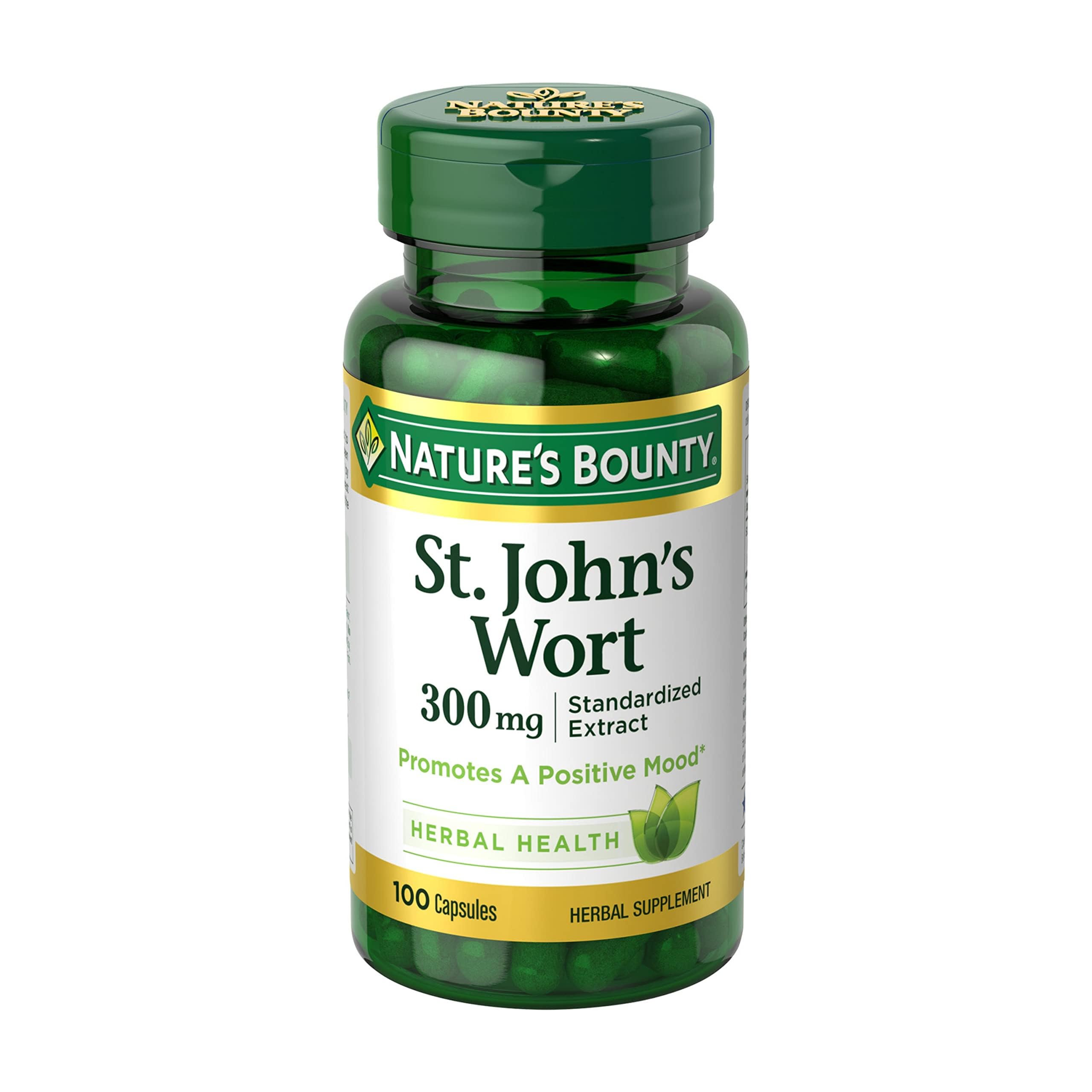 Nature's Bounty Millepertuis 300 mg, capsules dans une bouteille, soutien possible à l'humeur