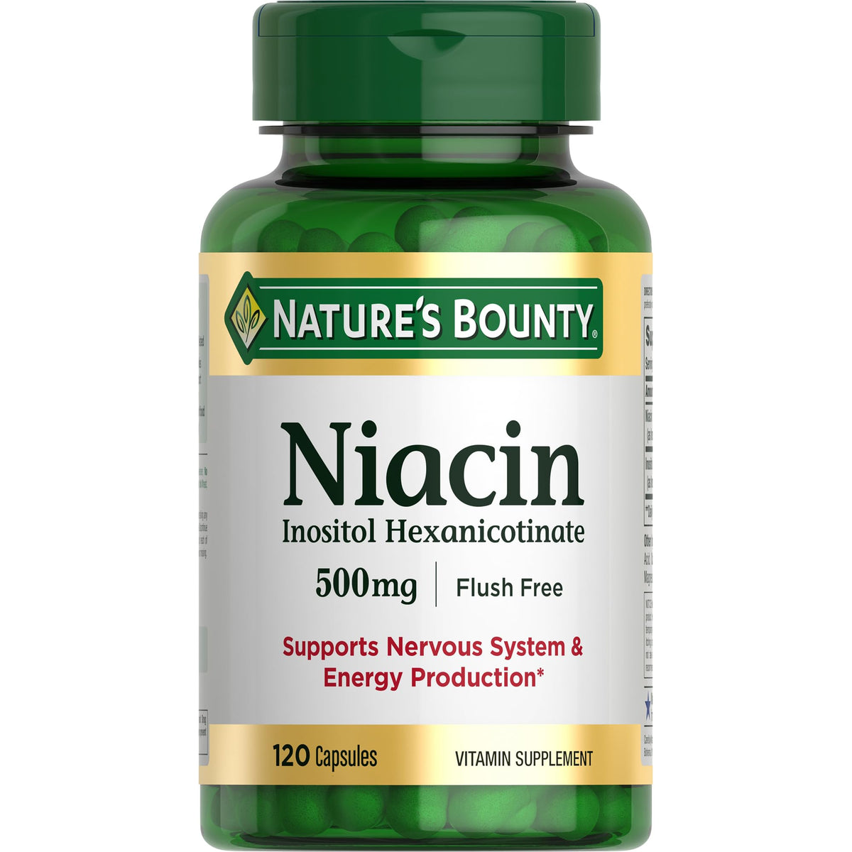 Bouteille Nature's Bounty Niacine 500 mg sans flush, énergie quotidienne potentielle.