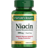 Bouteille Nature's Bounty Niacine 500 mg sans flush, énergie quotidienne potentielle.