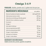 Nature's Bounty Omega-3-6-9 étiquette lisible montrant les sources naturelles.