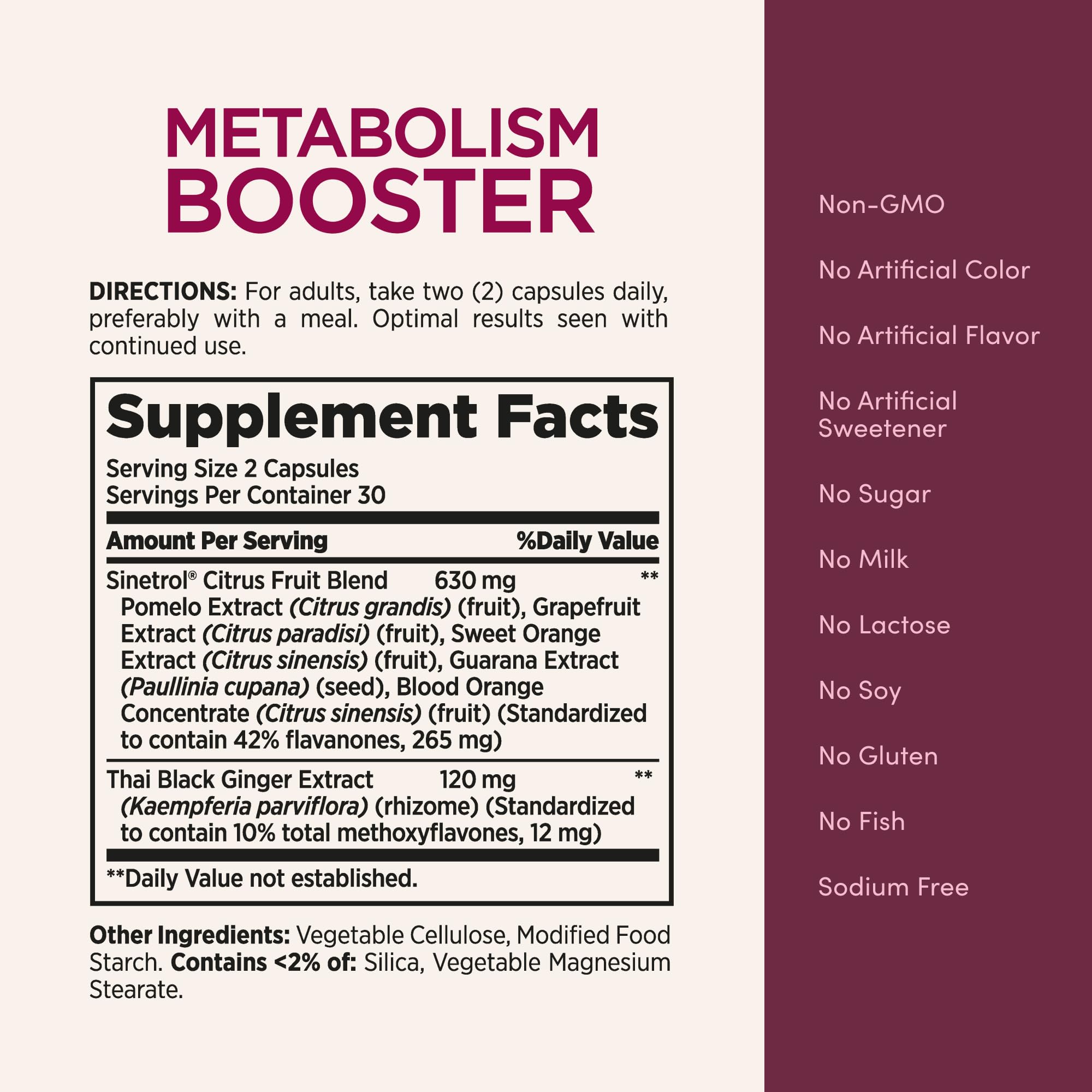 Nature’s Bounty Optimal Solutions Metabolism Booster — étiquette claire et informations essentielles.