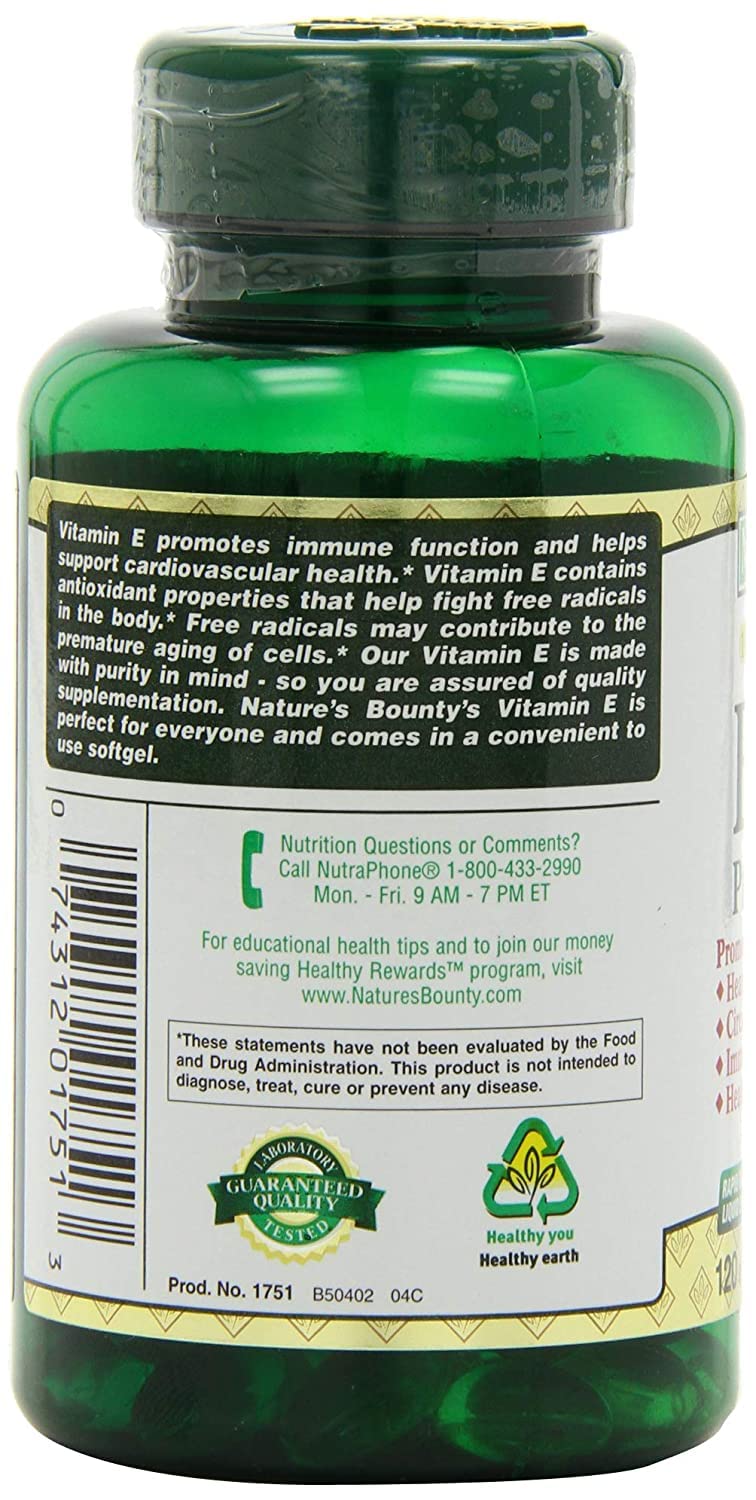 Nature's Bounty E-400IU D-Alpha, packaging du produit posé sur une surface neutre