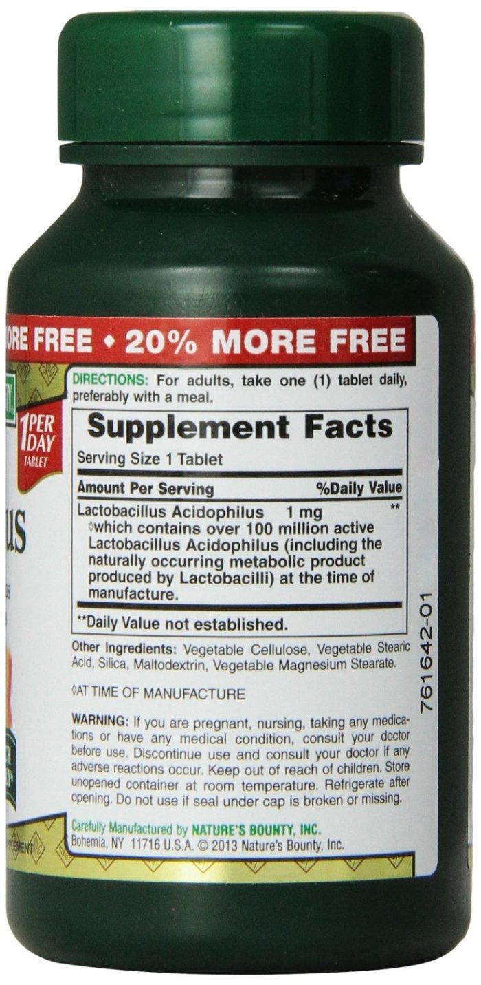 Nature's Bounty Probiotic Acidophilus comprimés, flacon, confort digestif et bien-être.