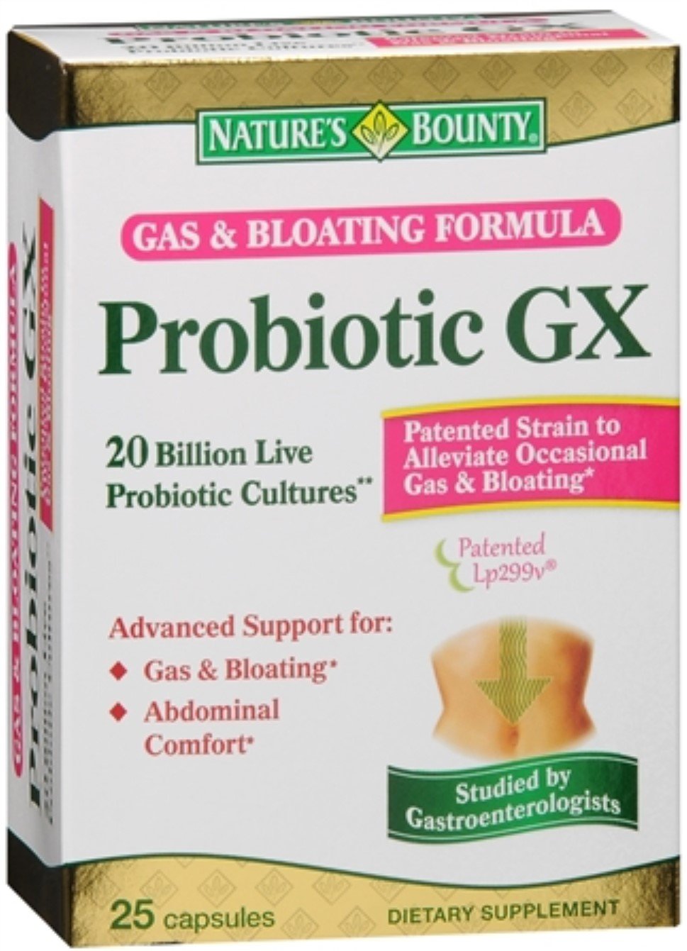 Nature's Bounty Probiotic GX – bouteille frontale, soutien digestif potentiel